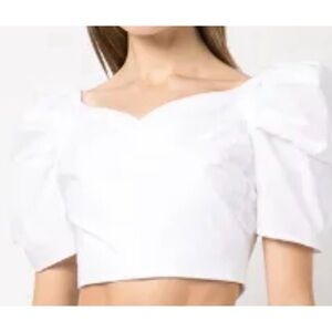 CARA CARA White Sara Cropped Poplin Puffed Sleeve Top Shirt Size Medium NEW